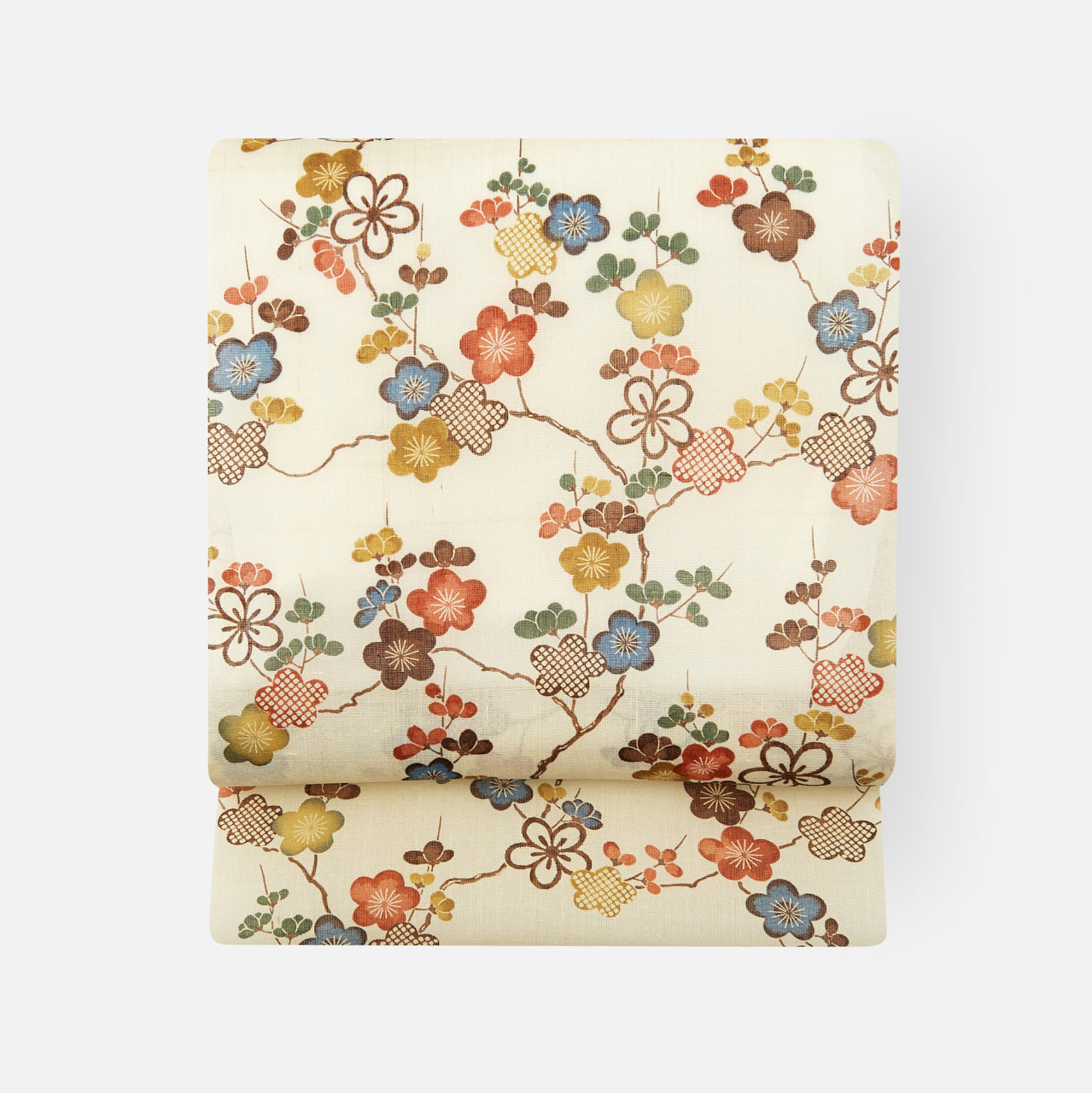 紬　付下げ　摺り疋田　草花 たち花 摺型友禅 九寸名古屋帯 生紬「加賀枝梅」 – 銀座もとじ