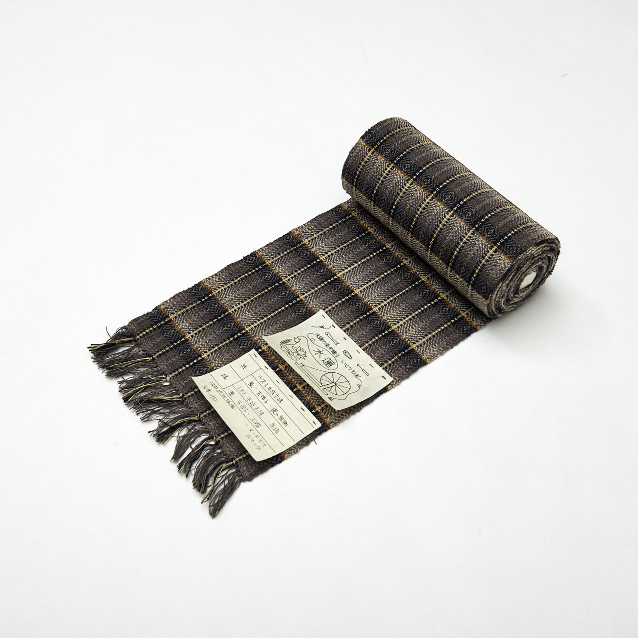 陽山めぐみ(単衣にも)手紡ぎ木綿 草木染 角帯「四枚綜絖綾織