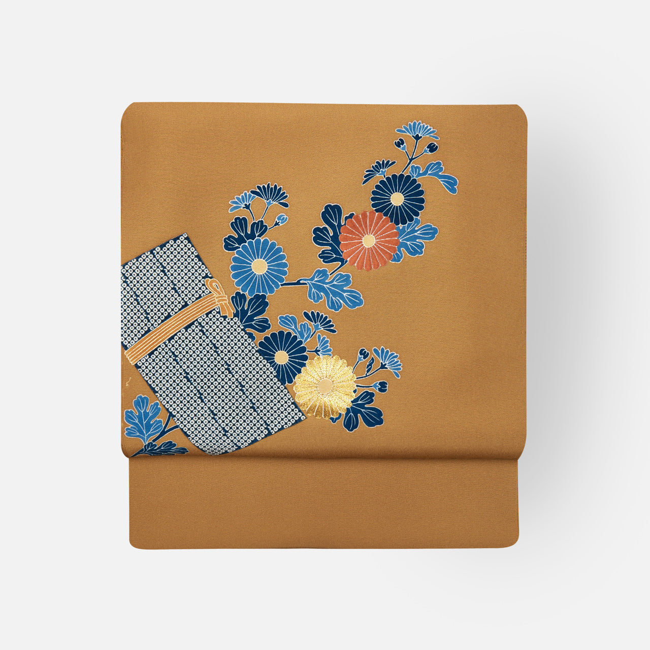 五代 田畑喜八 京友禅 九寸名古屋帯「竹垣に菊花」 – 銀座もとじ