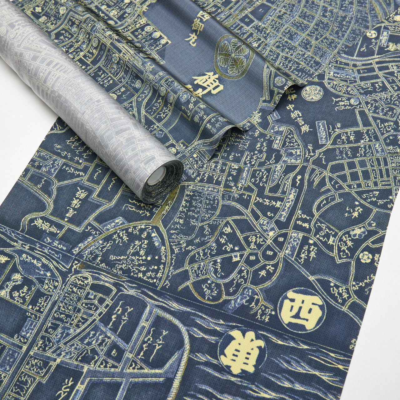 店主も愛用/着姿画像あり》長襦袢 「古地図『東西』ねず×青×黒×黄 