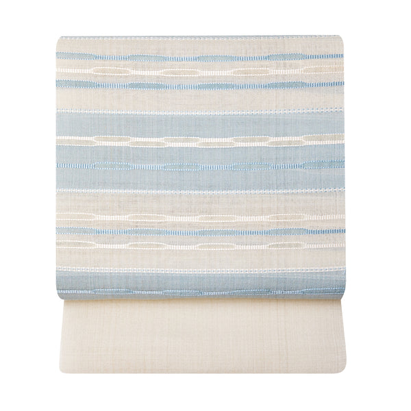 紬織 池田リサ (単衣/盛夏に)九寸名古屋帯 緯吉野 白茶/水色/白