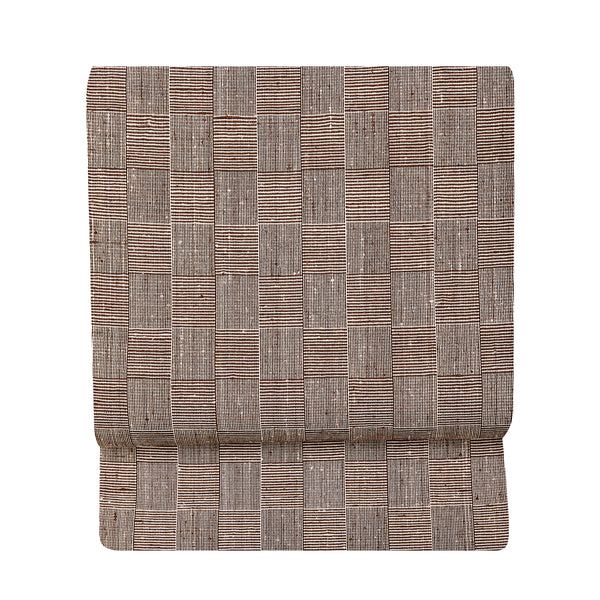 紬織 池田リサ 八寸名古屋帯 網代織 茶/白